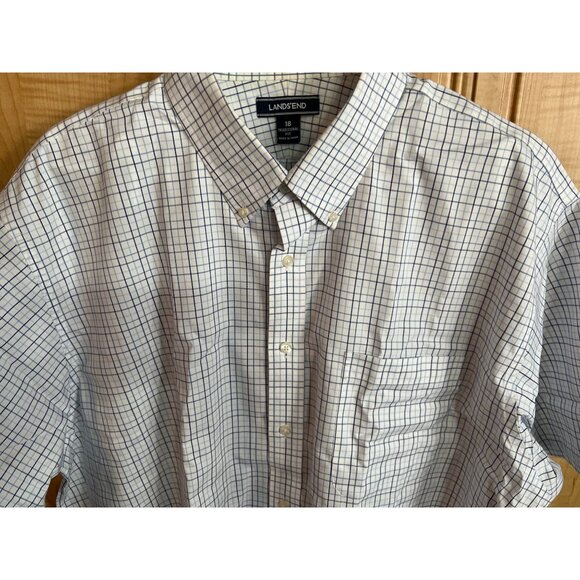 Mens Lands End No Iron Supima Pinpoint Traditional Fit Shirt Size 18 Button-Down - Picture 3 of 4